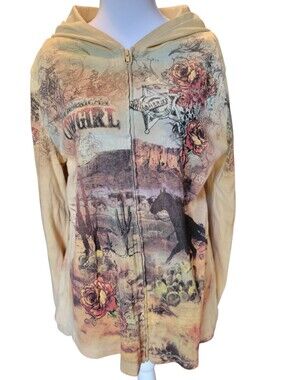 Y2K Cactus Cotton American Cowgirl Western Grunge Zip Up Hoodie